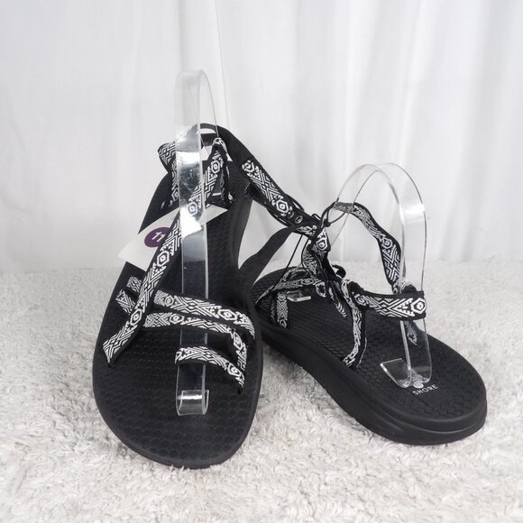 Shade & Shore Womens Ada Black White Textile Comfortable Strappy Sandals Size 11 - Picture 9 of 9